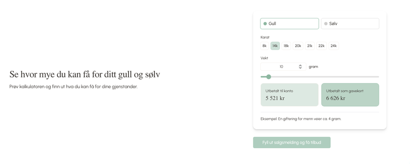 gull og sølv kalkulator